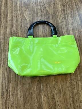 Vintage Neiman Marcus Neon Lime Green Patent Vinyl Top Handle Bag
